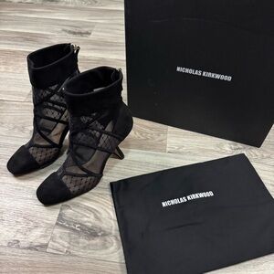 Nicholas Kirkwood Selina Bootie Fishnet Mesh & Suede in Black Size 38